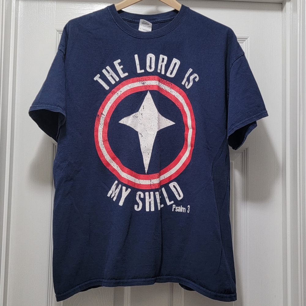 The Lord Is My Shield Psalm 3 Captain America Logo Parody T-Shirt Men's XL‎